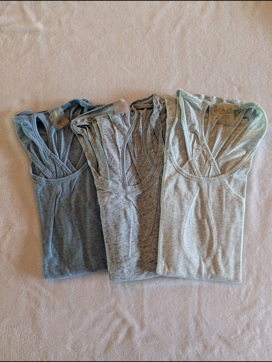CALIA by Carrie Underwood Tops - CALIA Yoga Women's Racerback Tank - Heathered Blue, Green & Grey (Set of 3)